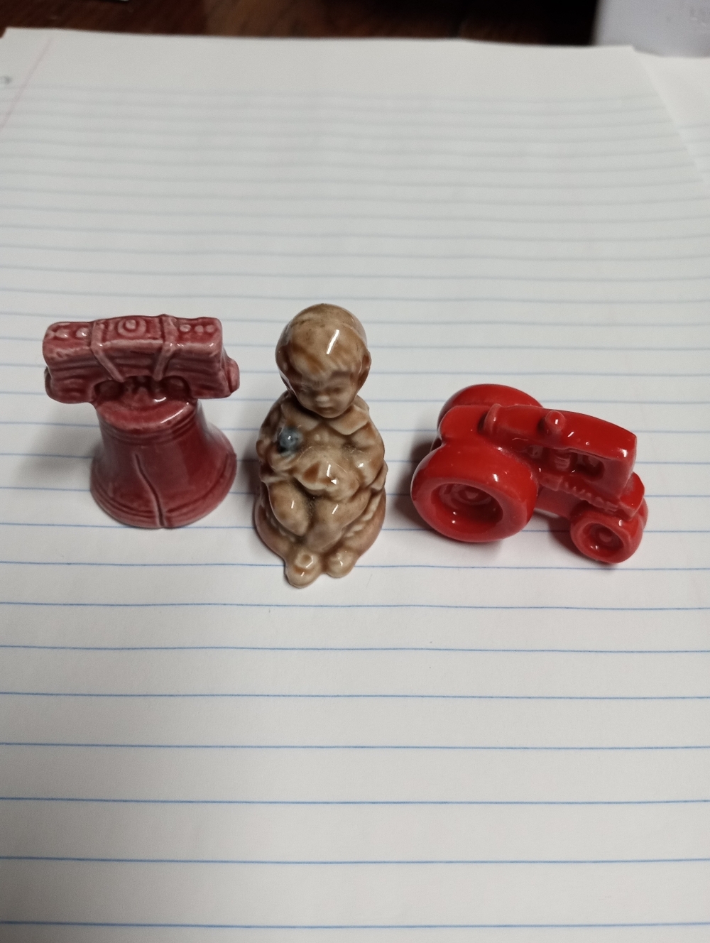 3 Wade england Figurines Red Ceramic Tractor with Brown Child and Red Bell Lot - Picture 3 of 4
